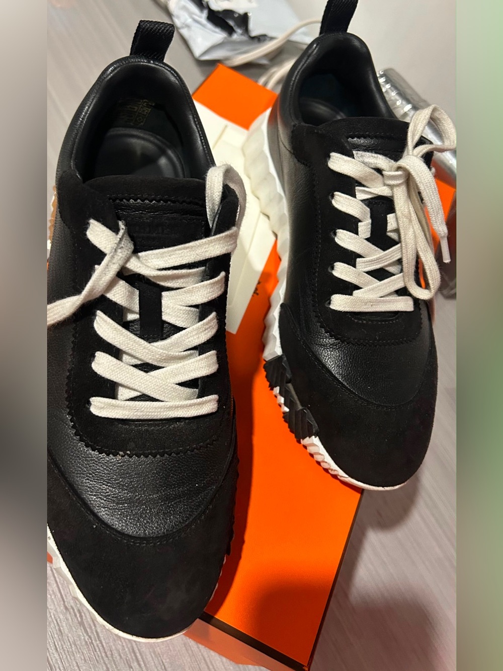 Hermès Bouncing Sneakers in black calfskin and suede goatskin